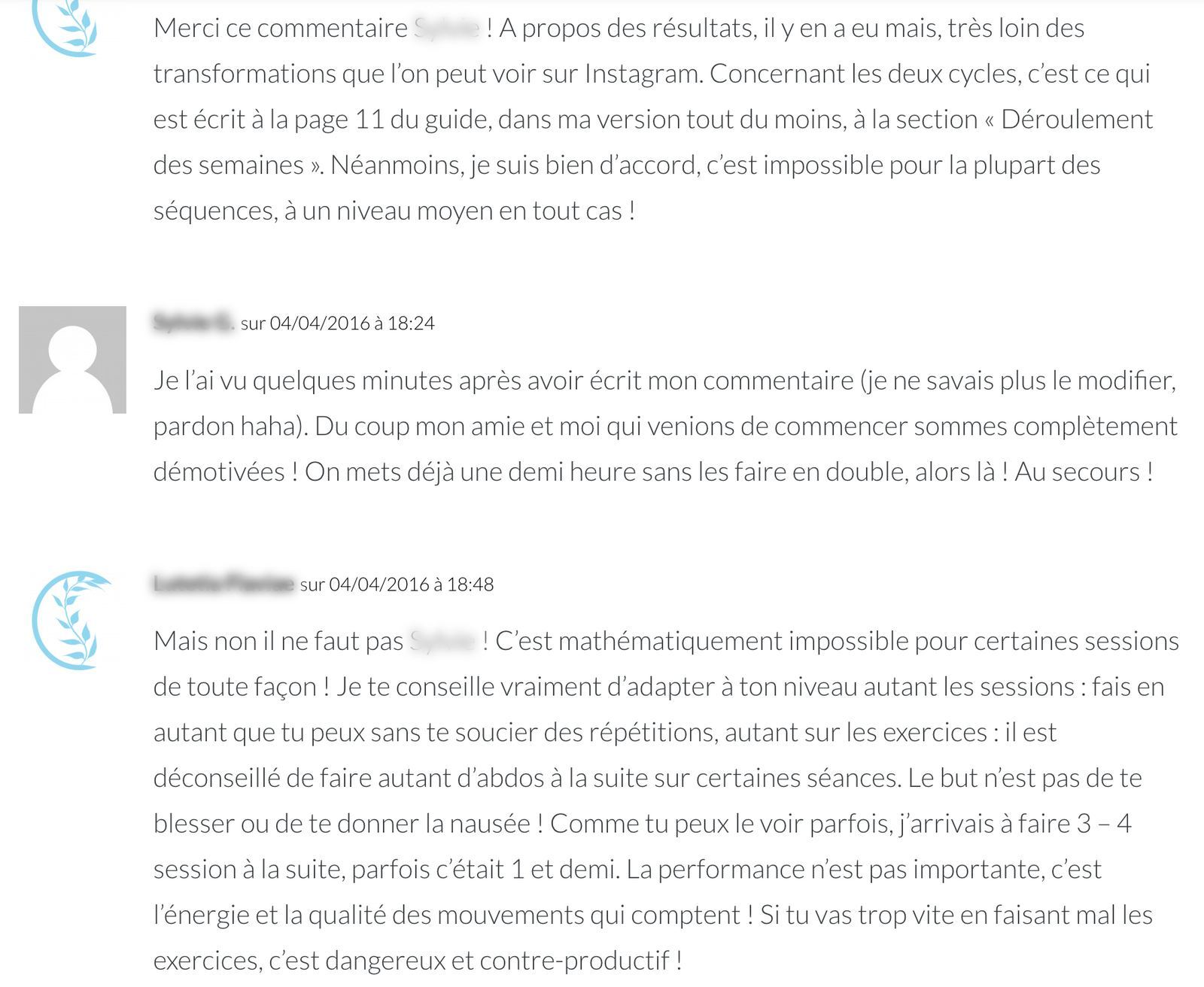 Commentaire trouvé sur un blog fitness